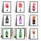 Alcohol Watercolour Quote Print Beer Gin Champagne Prosecco Martini Vodka Bottle Glass Picture Kitchen Wall Art Collection 1